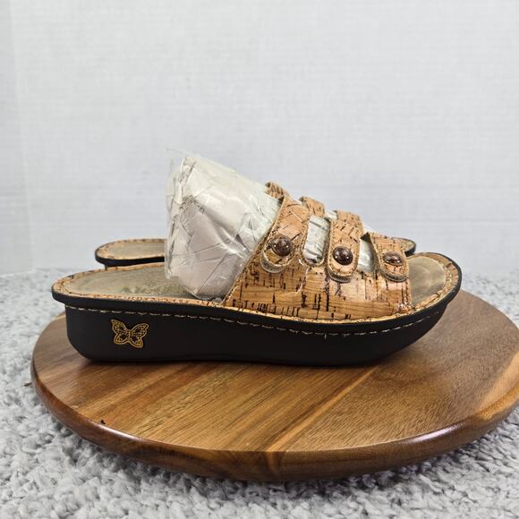 Alegria Fiona Cork Pattern Patent Leather Casual Comfort Slide Sandals Womens 38 - Picture 4 of 13